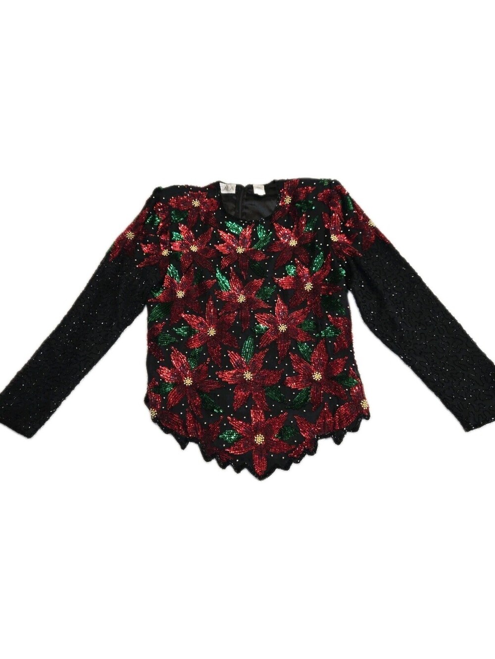 scala beaded top Sz L Poinsetta Lined 💯 silk Designer Vtg 90s